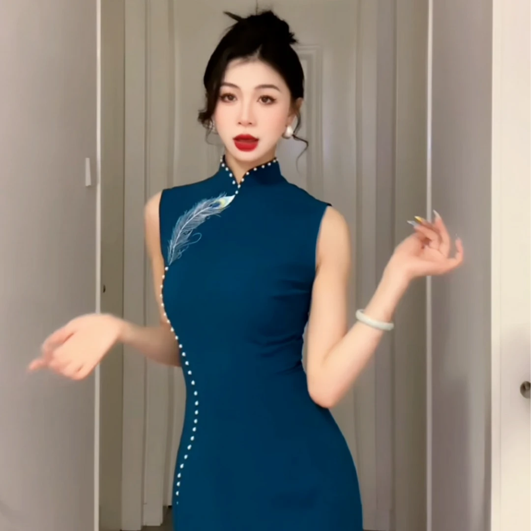 【尔尔古典美学】复古新中式旗袍【蓝雀】春季修身中国风旗袍