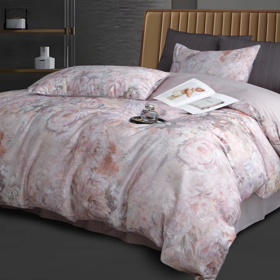 C7787 纯棉滚绳活性数码印花100s标准四件套 梵耐-粉200*230轻奢