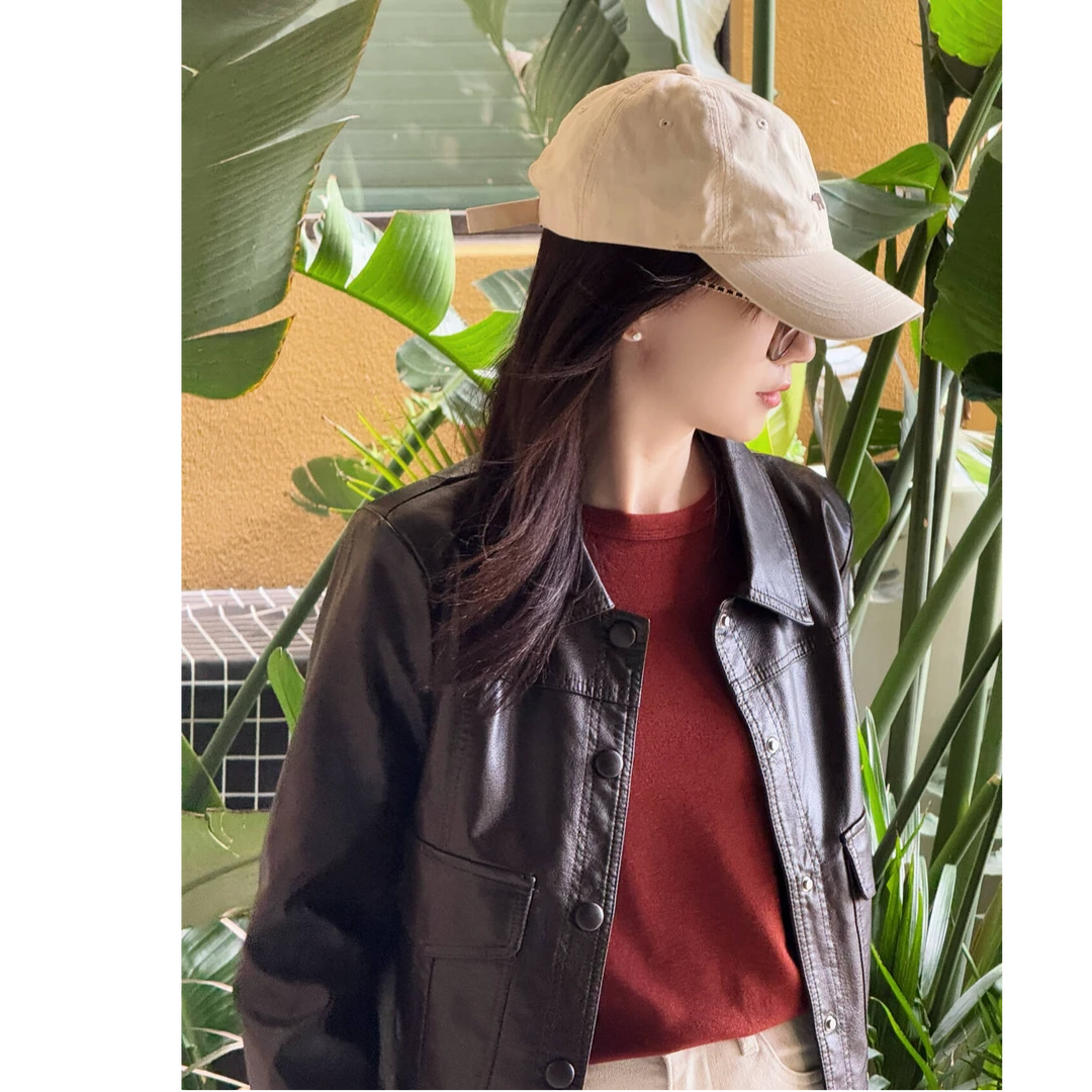 Y.M | 琥珀胶片 可颂色穿搭 炸街氛围感气质百搭款皮衣外套25103