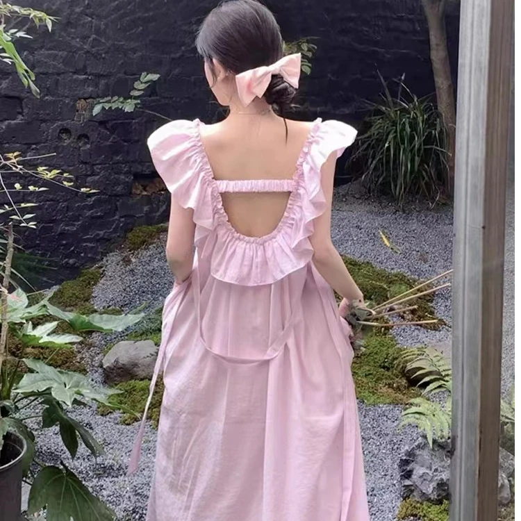 法式宽松腰中腰夏季吊带连衣裙吊带裙小众显瘦甜美性感韩版