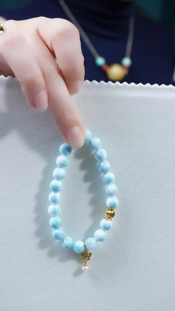 针钠钙石（海纹石）银S925镶嵌手链手链