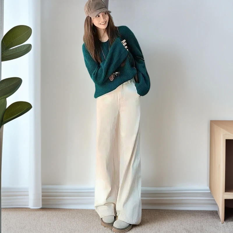 2025春夏新款高腰休闲阔腿直筒牛仔裤#50188【裤长96】