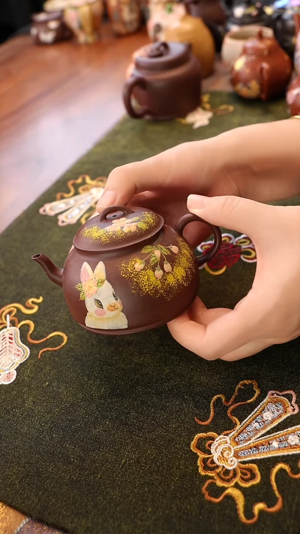 茶壶紫砂紫泥兔子壶