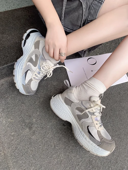 美洋MEIYANG 波浪老爹鞋 皮革*网眼|小象蹄厚底休闲运动鞋