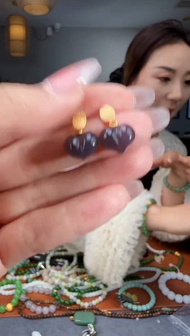 银S925镶嵌和田玉耳饰1