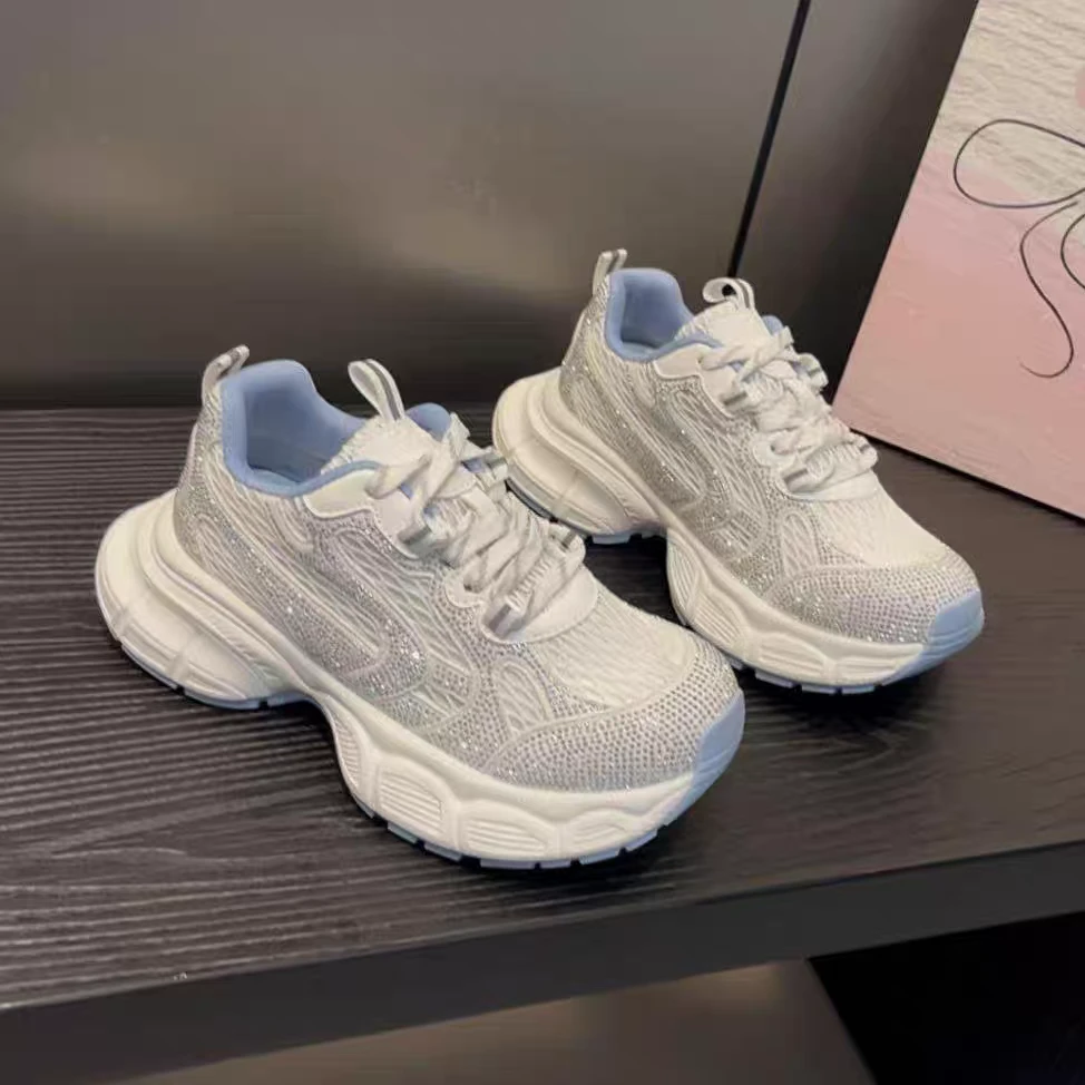 【克克】8986-春季新款时尚仿钻网面透气休闲运动鞋增高老爹鞋