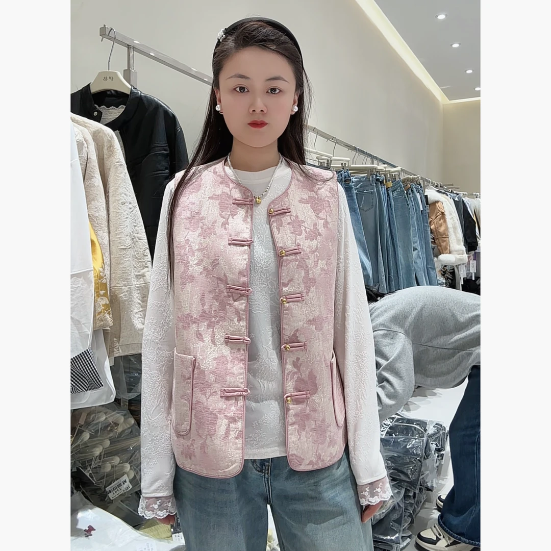 【欣欣】2025年早春新款新中式马甲重工刺绣显瘦打底两件套-833