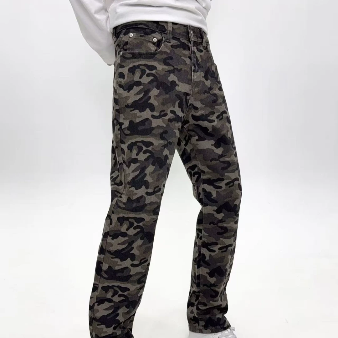 8859 修身小直筒迷彩洗水牛仔裤