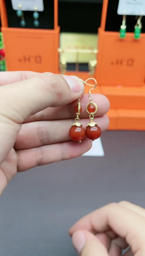 【闪购商品】南红玛瑙耳饰银S925镶嵌203000