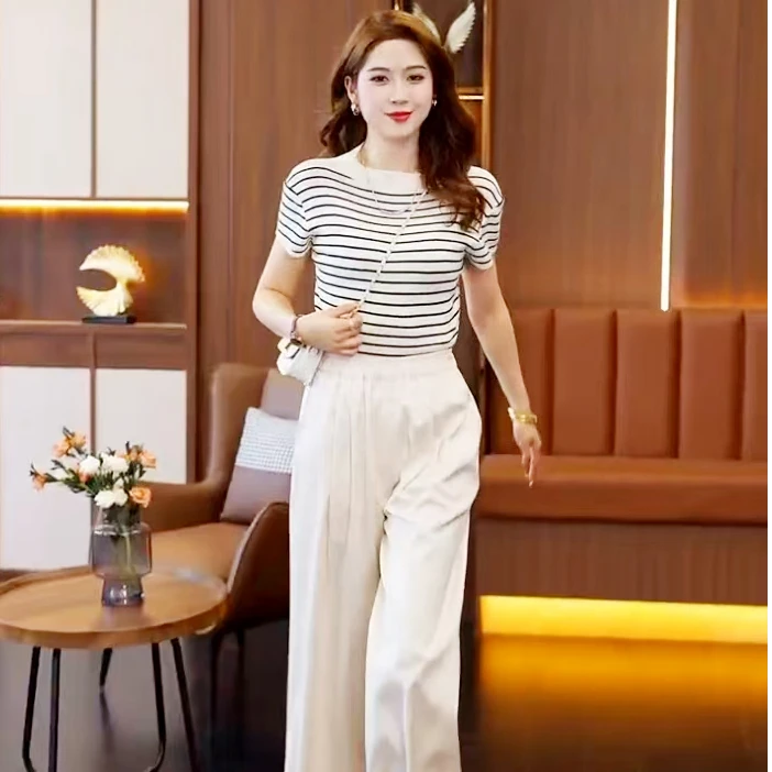 #山间松木#115新款松紧腰阔腿裤垂感褶皱瘦身休闲女裤时尚裤子