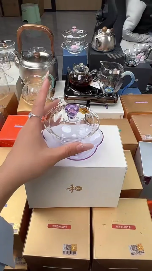 @@禾器晶彩咏荷盖碗浅紫色