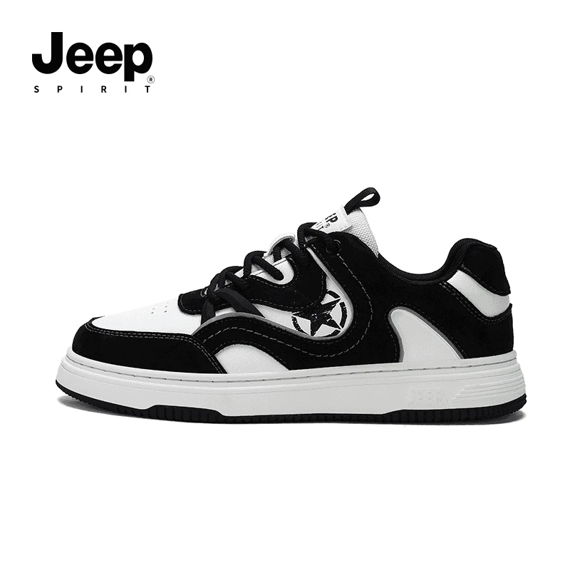 Jeep spirit吉普夏季休闲板鞋百搭防滑黑白熊猫减震舒适软底男鞋