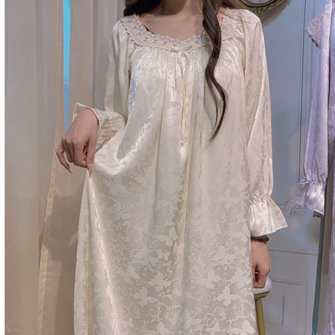 秋季长袖成人夏季睡裙甜美中长款春夏连衣裙长款宫廷风睡袍