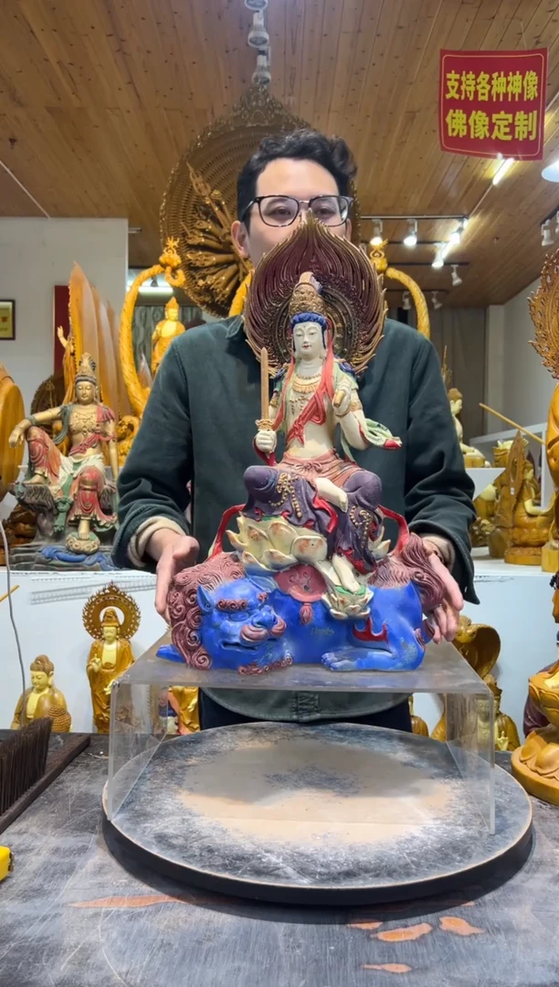 香樟木请****饺矿彩仿古工艺文殊