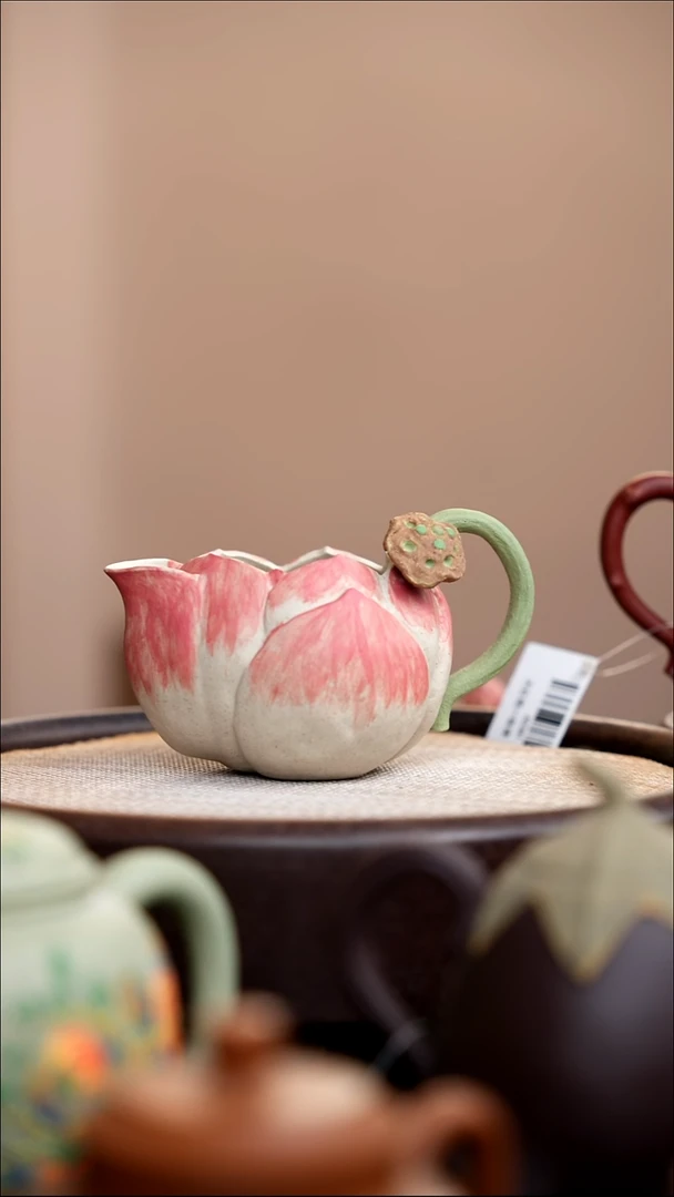 茶壶紫砂白玉段三色荷花公道杯