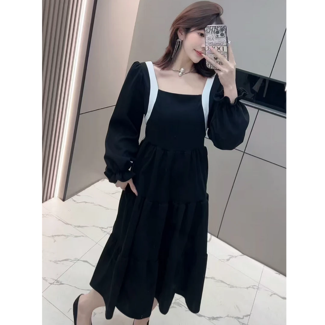 法式赫本风方领蝴蝶结连衣裙女2025夏季新款高级感气质显瘦小黑裙