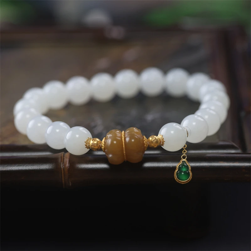 18k精品和田玉羊脂白玉手串/多样性发其一