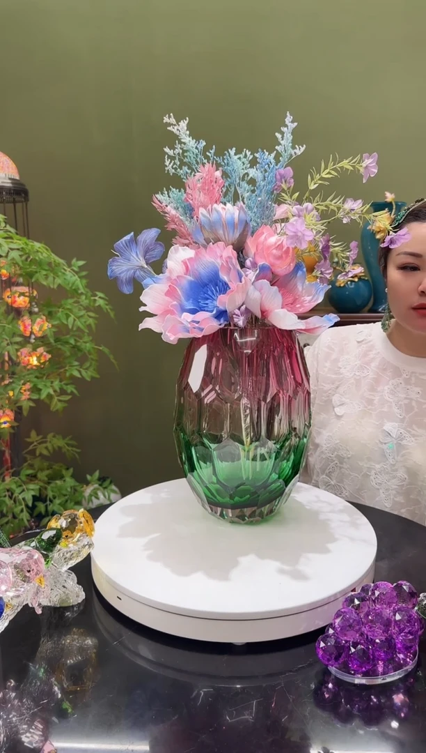 琉璃琉璃金红花瓶+花束