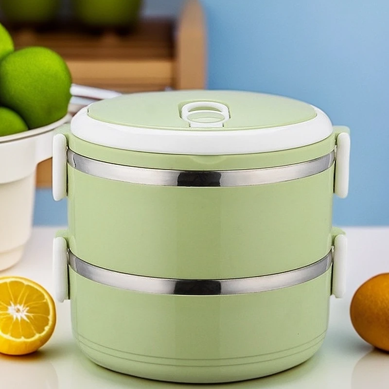 【热卖】大容量双层不锈钢饭盒带盖上班族小学生便携密封餐盒分格