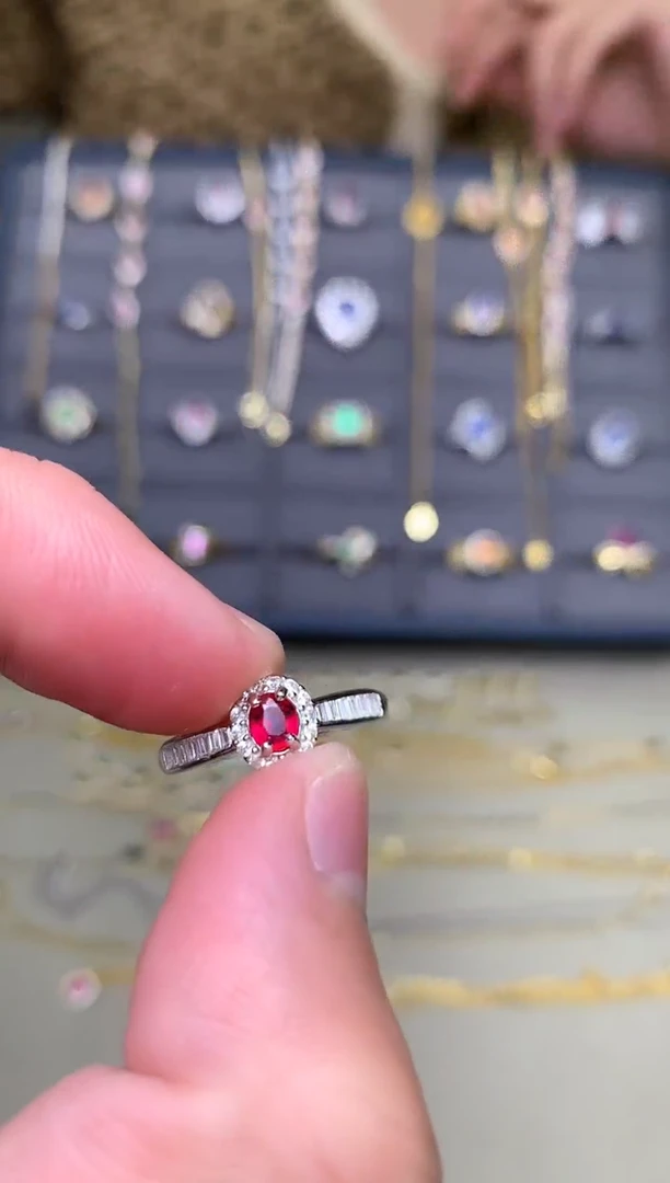 银S925镶嵌戒指红宝石戒指