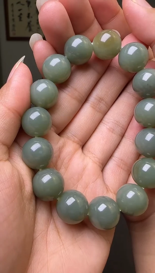 和田玉未镶嵌手链新疆和田玉糖青花卡14手串