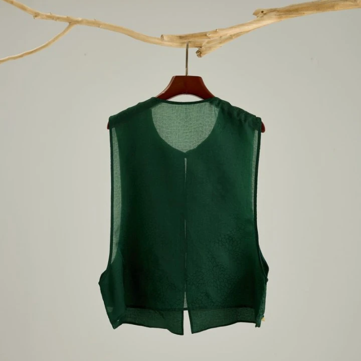 绸缘 夏季桑蚕丝薄款马深绿色马甲661982