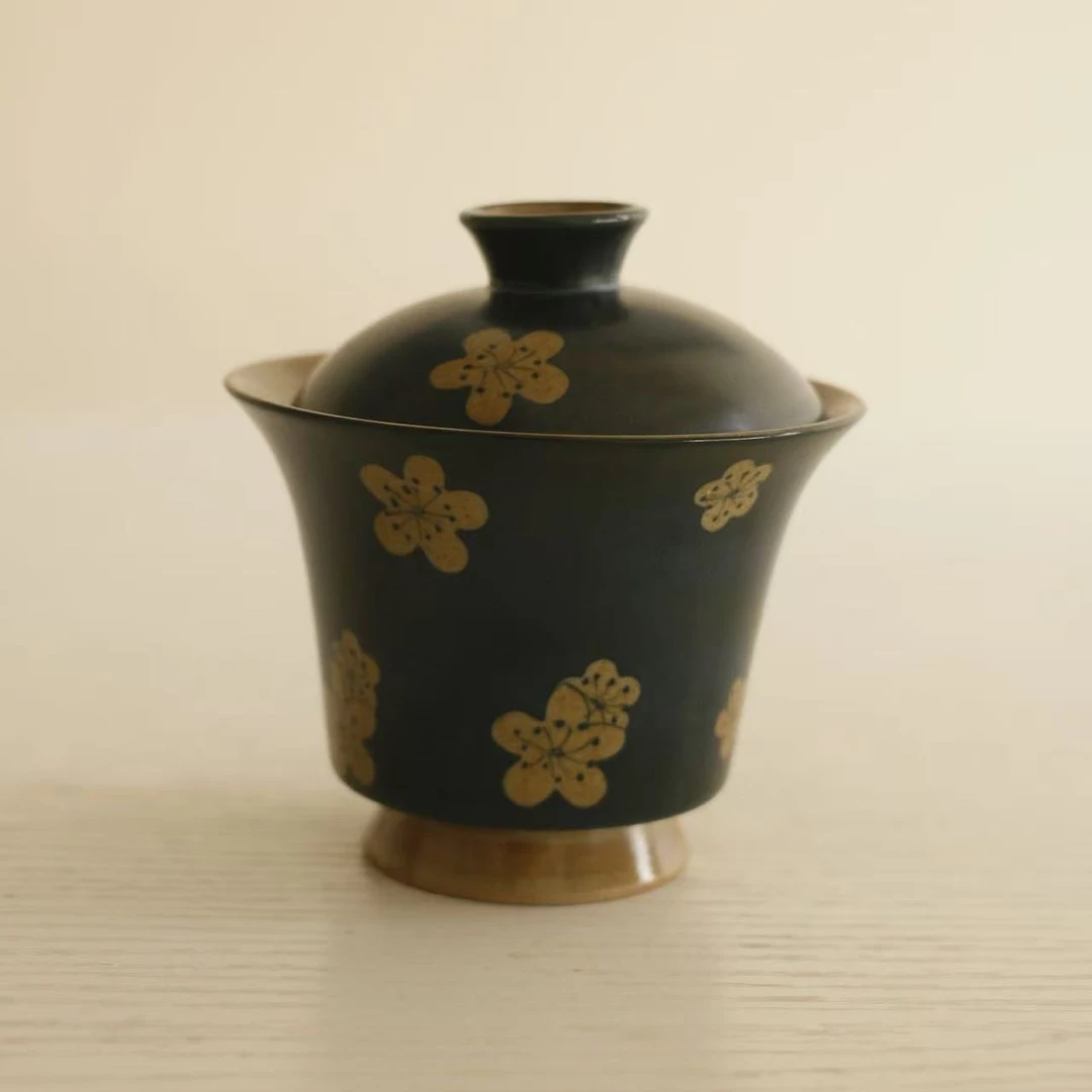 【柒月】手绘冰梅高中 马蹄盖碗