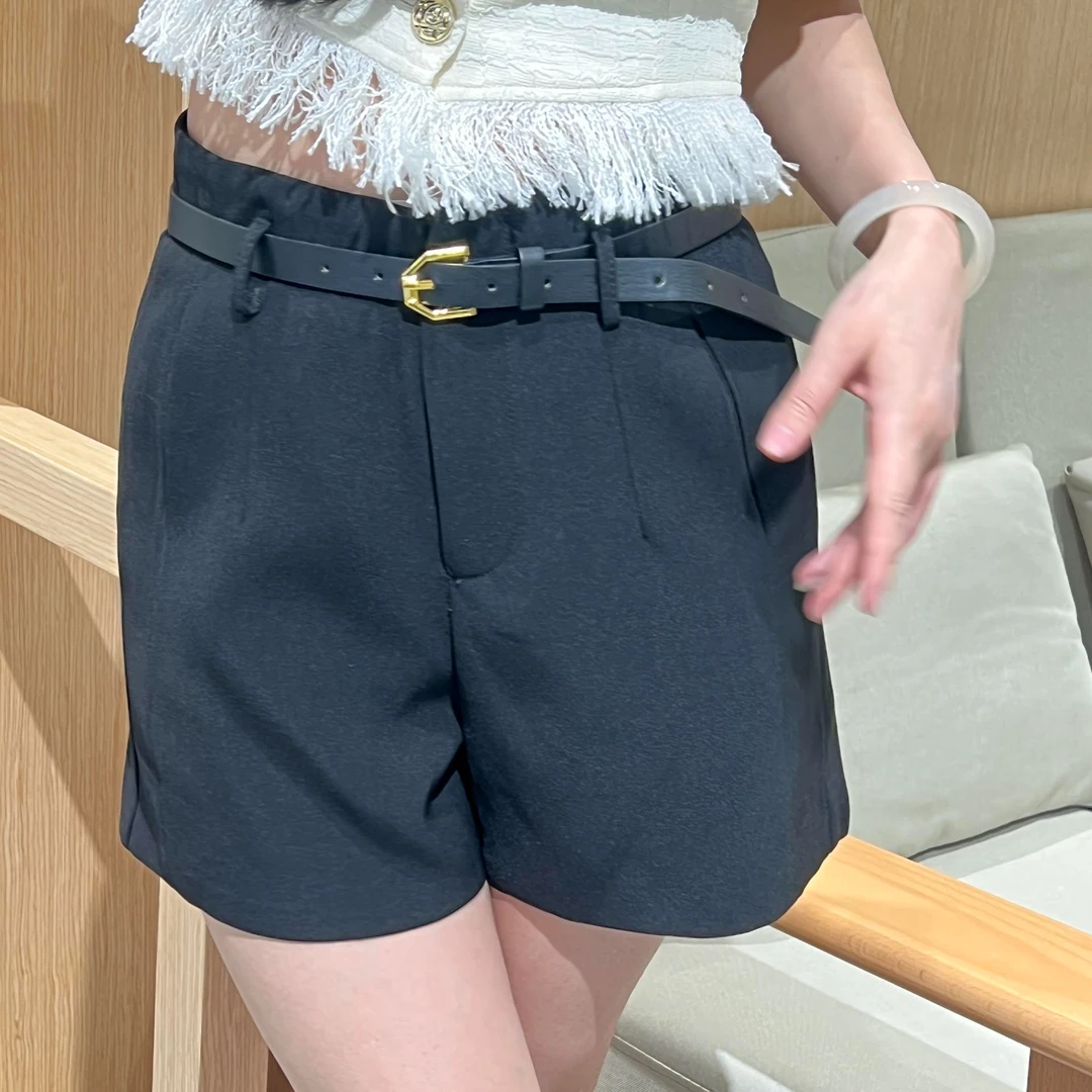 时尚梭织短裤2025夏季显瘦气质网红高腰短款设计感小众法式百搭