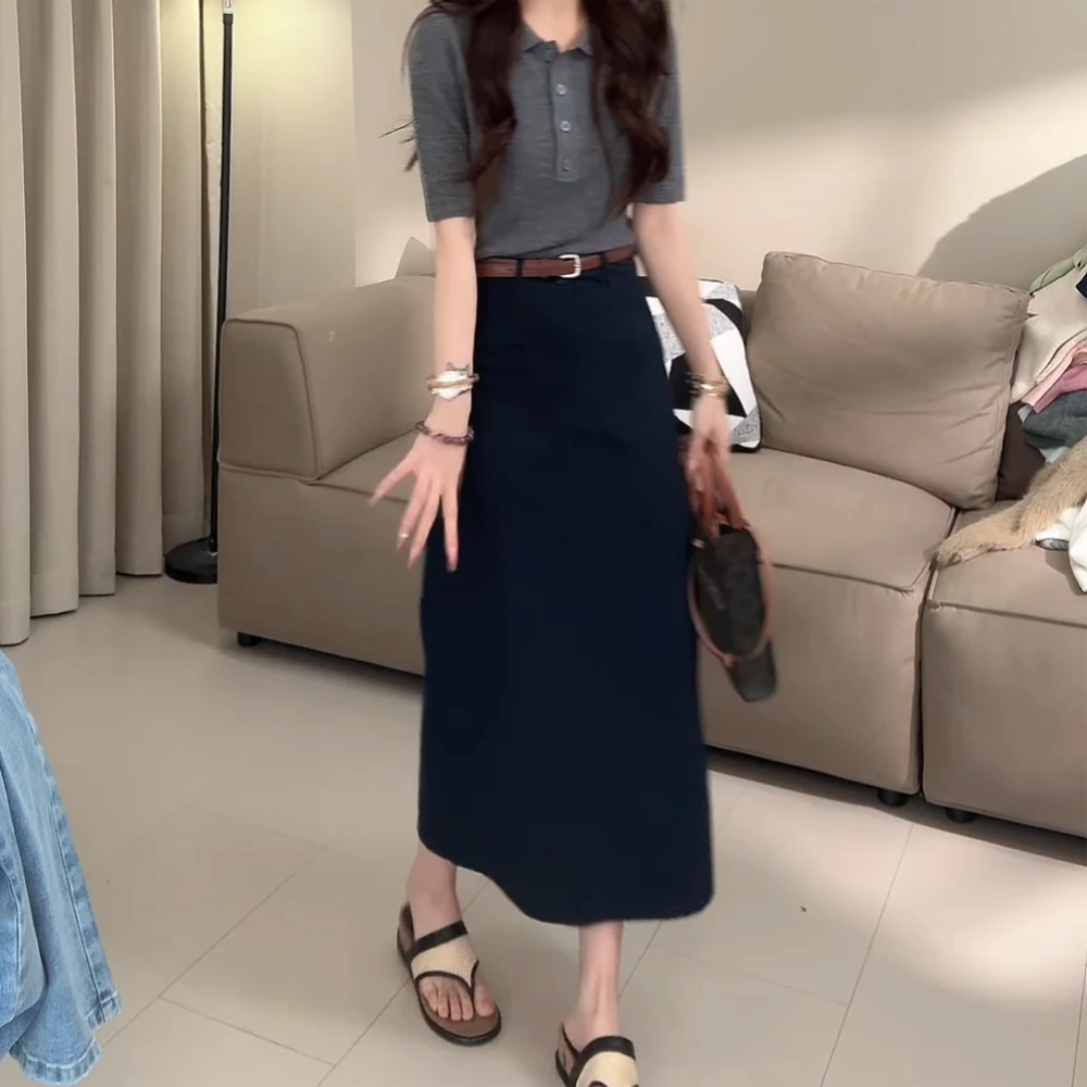 简约气质套装女短袖针织衫2025夏季新款中长款半身裙时尚两件套