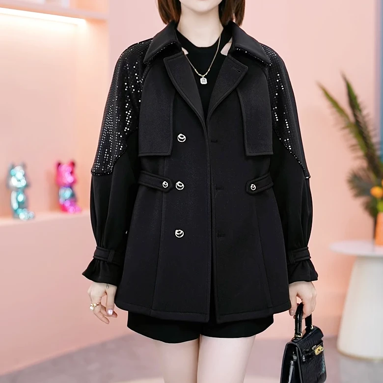 【恩宸专属】24167B秋季新款百搭洋气格纹斗篷外套套女M-4XL