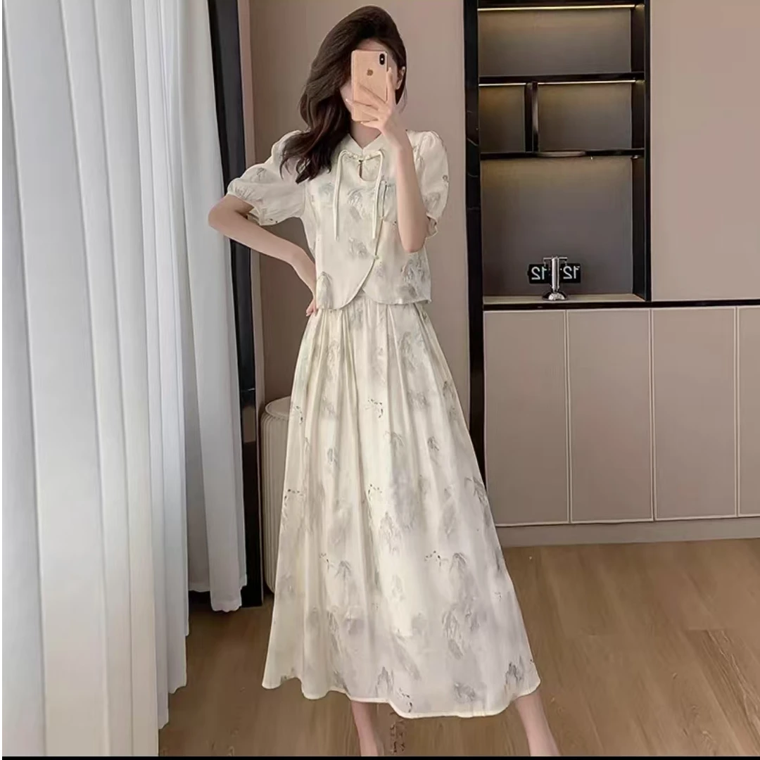 152新中式国风套装新款高级感盘扣上衣时尚气质半身裙两件套