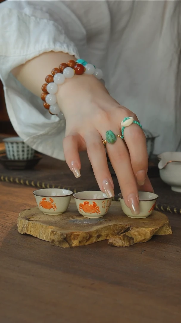 包铜梵红螃蟹一口杯3只款