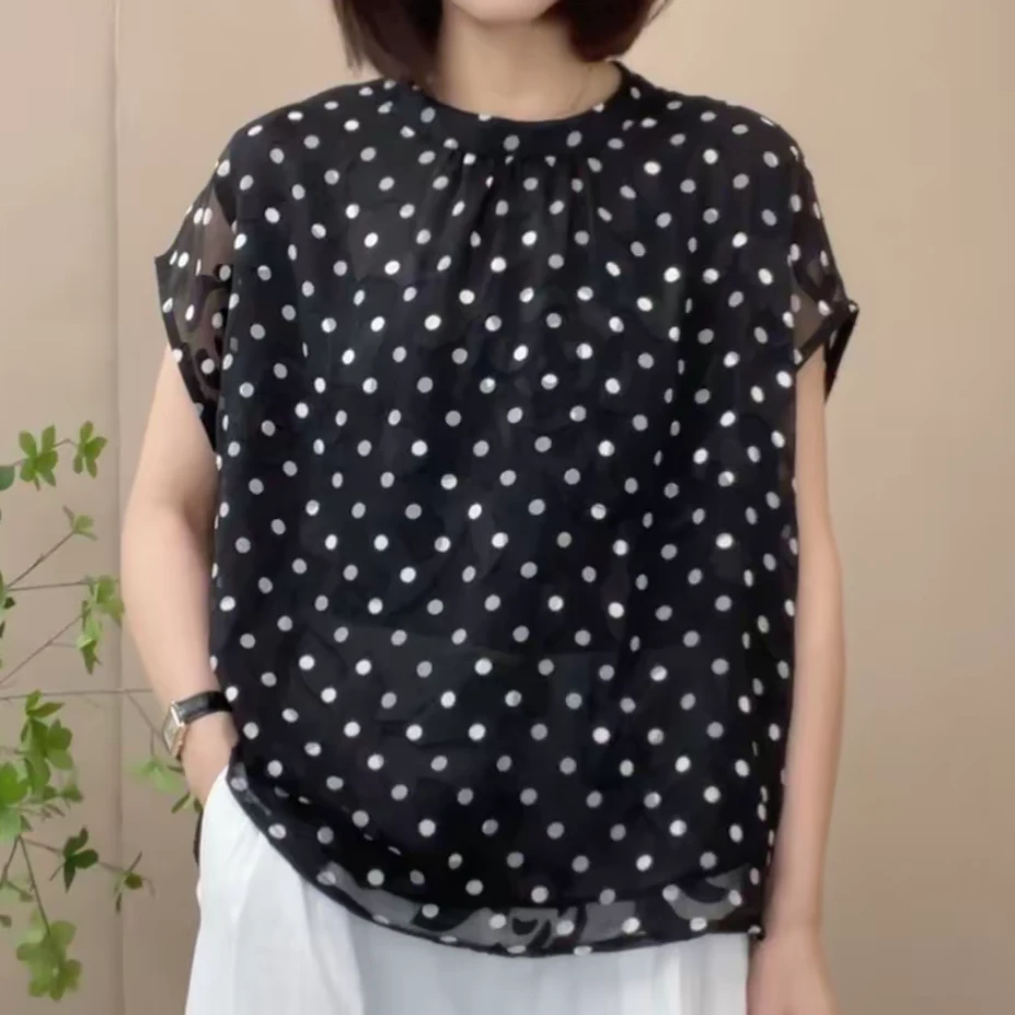 2025夏季套头宽松印花休闲波点显瘦减龄短款T恤