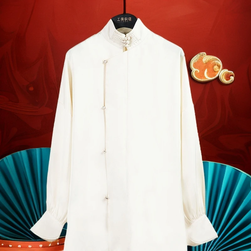 【四川工美蜀锦】新中式中国风陌白玉斜襟款衬衫【陌白玉】