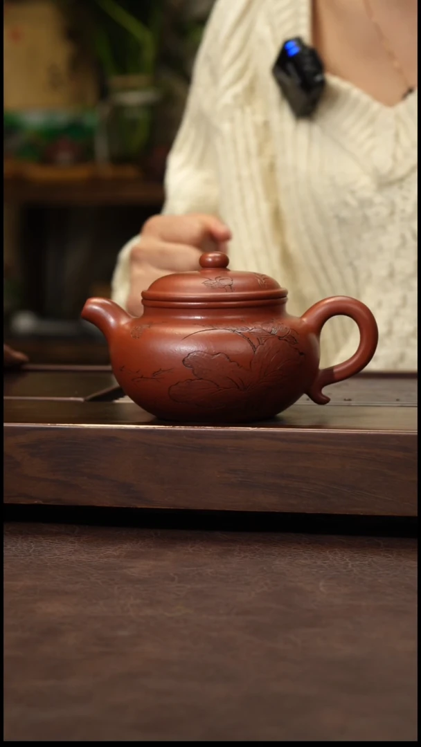 茶壶紫砂朱泥刻绘大仿古300cc左右