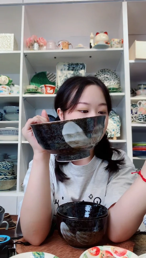 陶瓷美浓烧明世荒刷毛面碗17cm