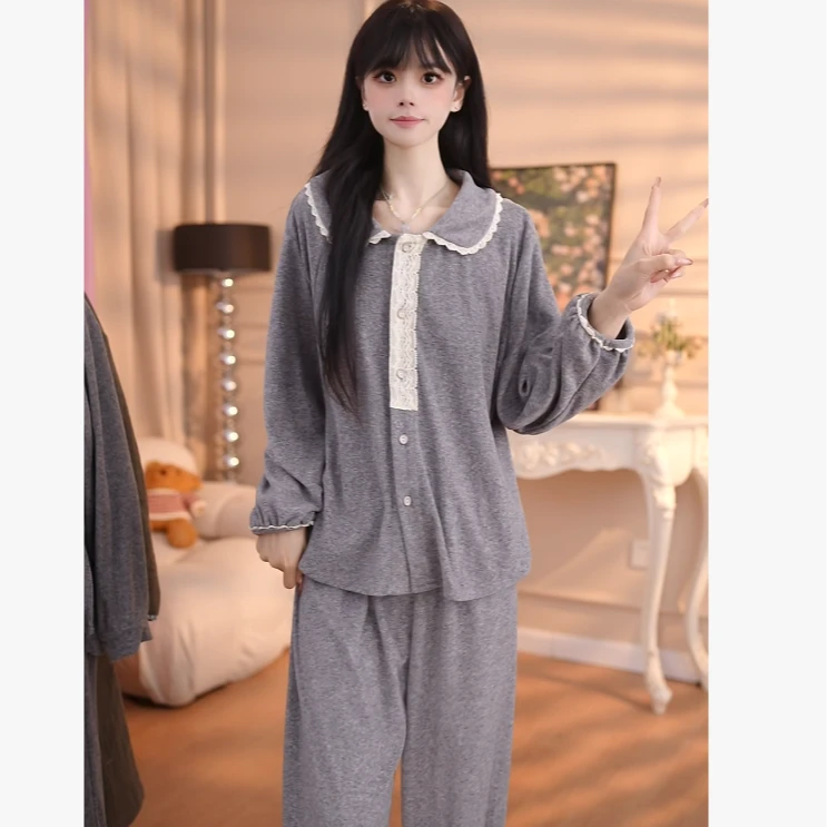 【春尘如许】羊密绒女大码翻领家居服长袖常规款睡衣舒适家居服WQN
