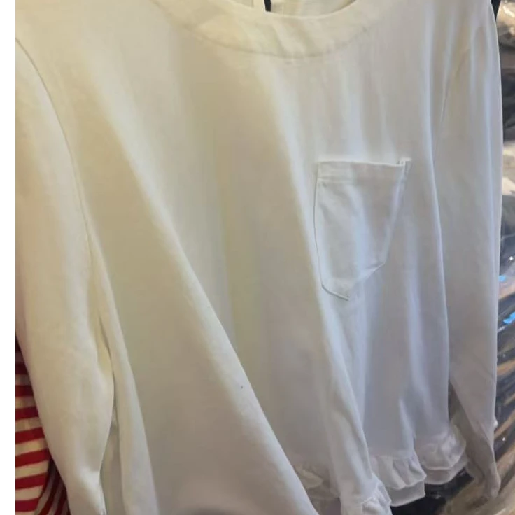 ［小小布］no退换-东大门正品b5l白色一只口袋花边T