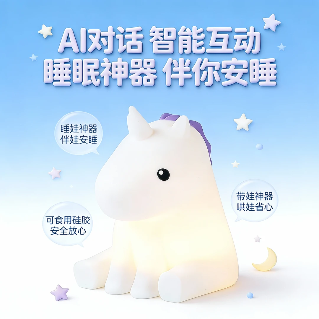 AI对话拍拍灯带娃神器哄睡神器大模型对话可食用硅胶讲故事小夜灯