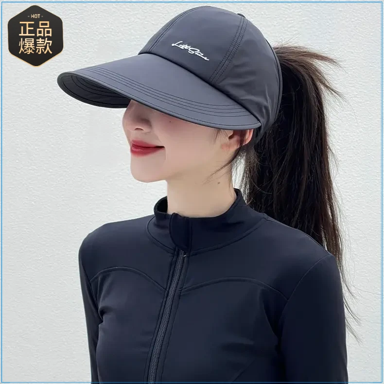加大帽檐遮阳防晒帽女户外棒球帽男速干鸭舌帽空顶太阳帽可扎马尾