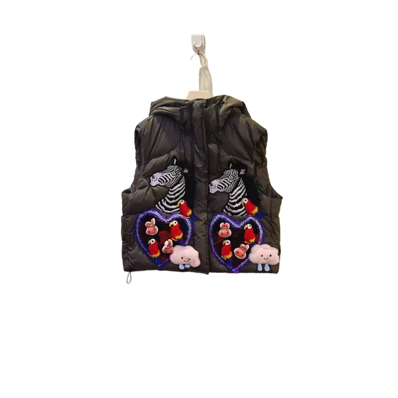 ATT潮牌女2025冬欧洲站度假风甜美拼接花卉公仔刺绣重工马甲