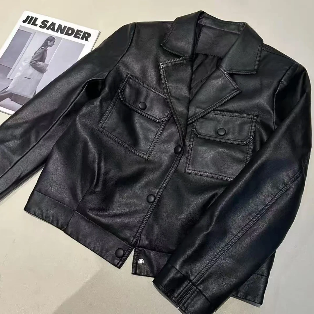 《优麦汇》Y5097春款皮衣设计感百搭时尚外套休闲女款