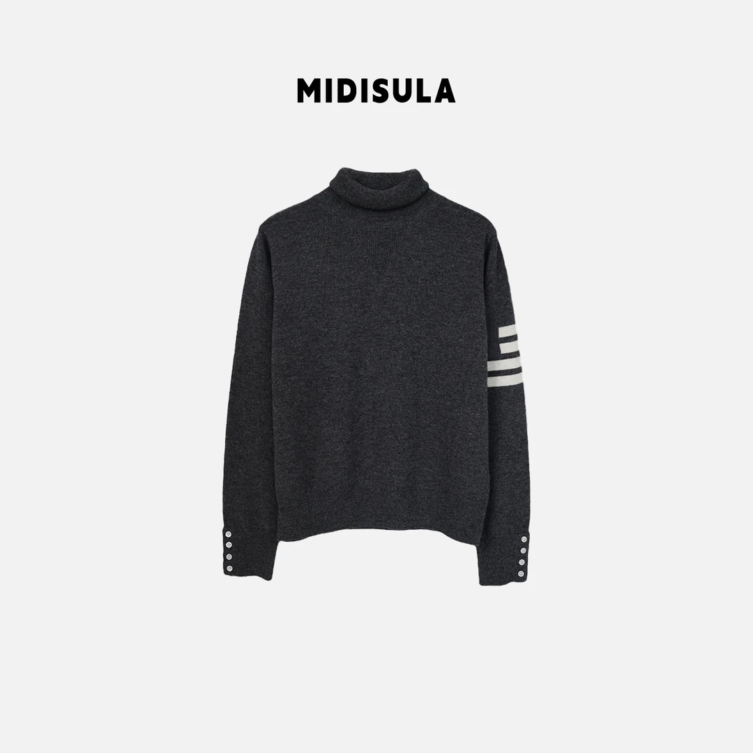 【H.MDSL】冬季新款洋气时尚堆堆领手臂条纹袖三杠羊毛衫#2237