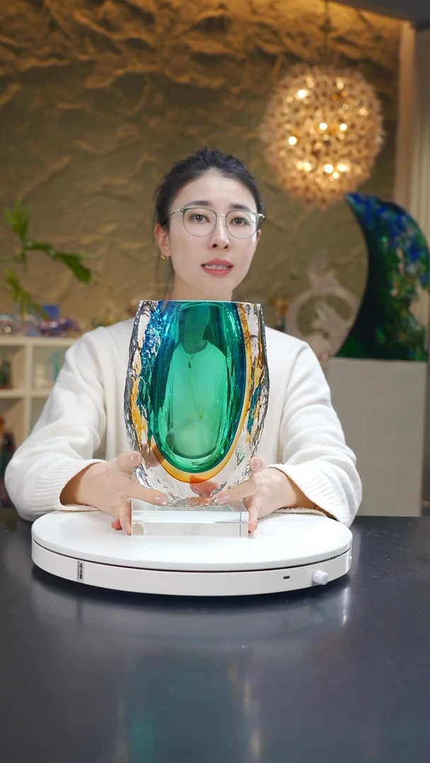 手工艺品琉璃宝石蓝琥珀金肌理纹花器大号