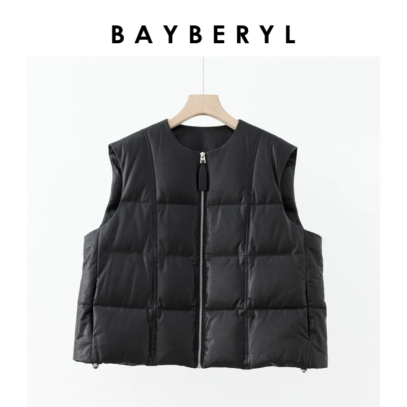 BAYBERYL老贝方块马甲*圆领绗缝百搭叠穿秋冬皮羽绒MJ3J2525