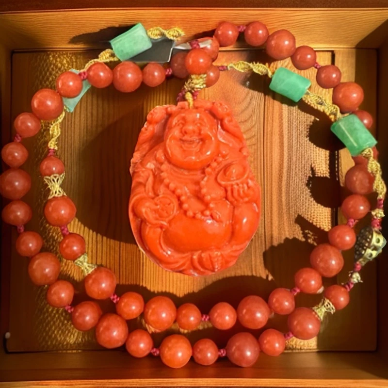 B51红色三妹弥勒佛项链