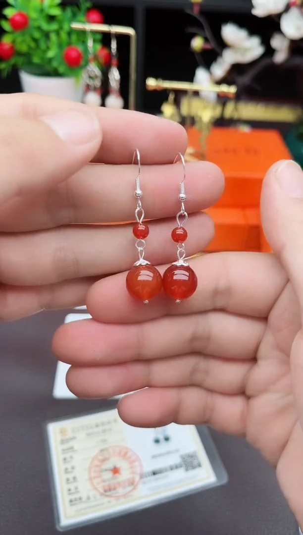 玛瑙/玉髓耳饰银S925镶嵌409000