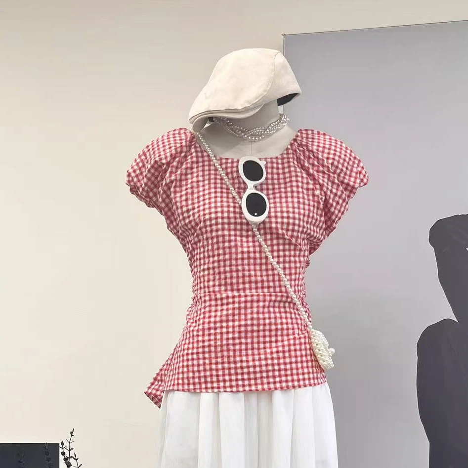 【粉色记忆】高级感显瘦格子上衣-Z5223