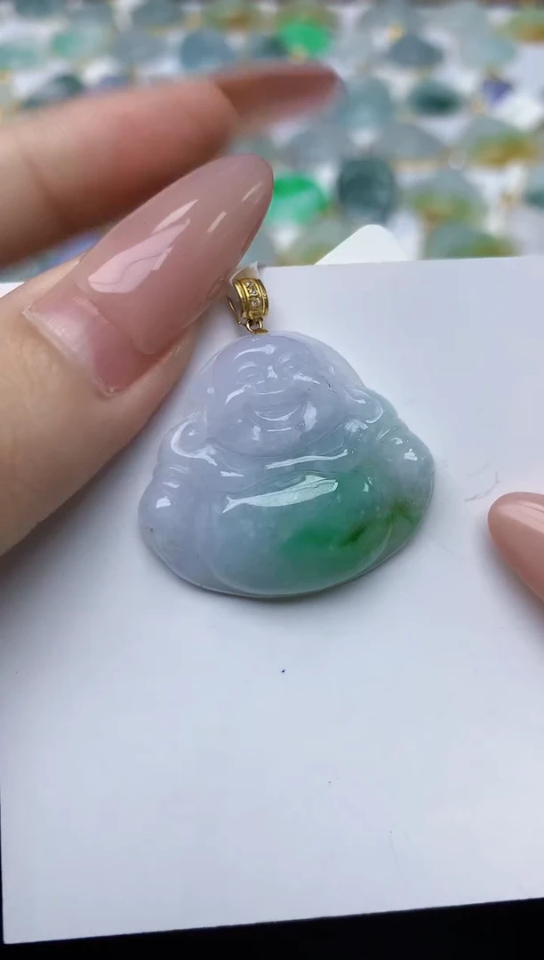 翡翠18K金镶嵌颈饰天然翡翠A货