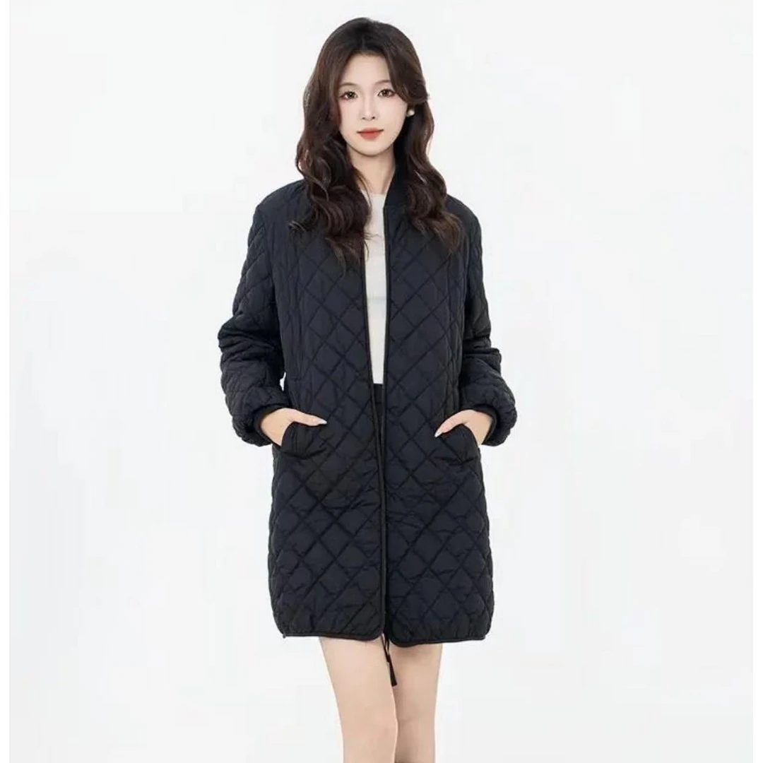 AMASS/阿玛施冬季百搭时尚中长款保暖立领菱格新雪丽棉衣5400632